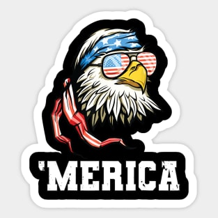 4th Of July Merica USA Flag Bald Eagle Patriotic Veteran Sticker